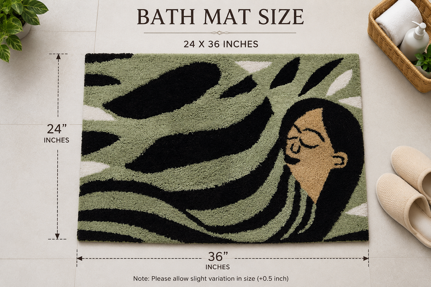 Abstract Lady Tufted Cotton Bath Mat 24 x 36 Inch Soft Absorbent Bathroom Rug Decorative Plush Floor Mat for Bathroom, Vanity & Home Decor