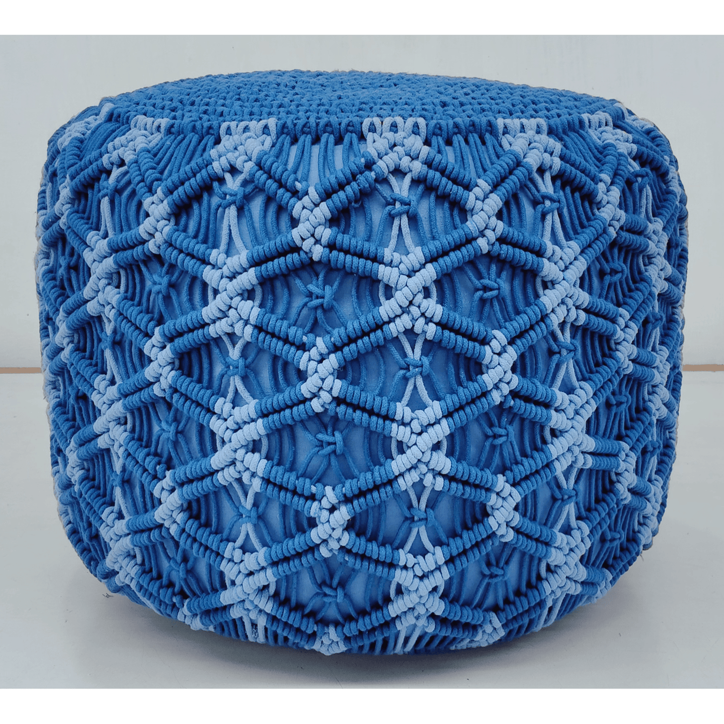 HANDWOVEN MACRAME POUF BLUE COMBO