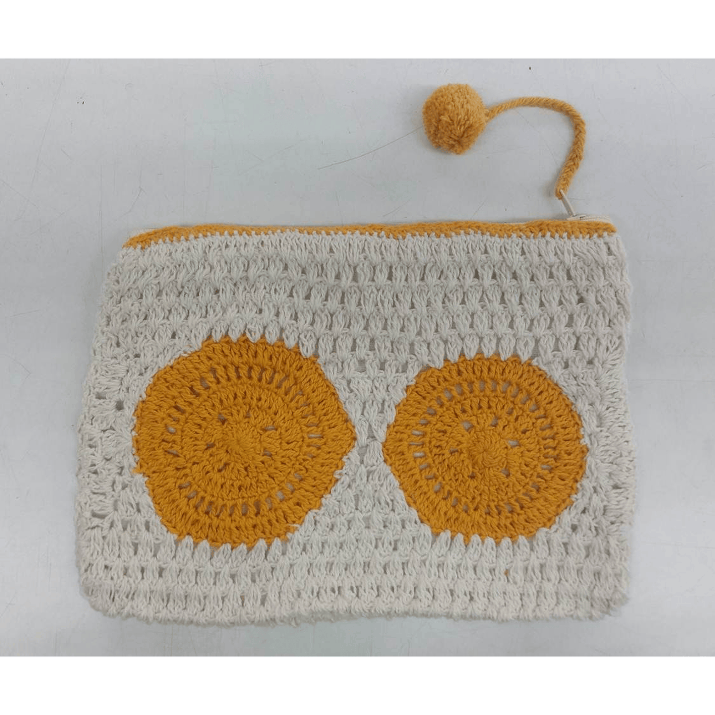HANDMADE CROCHET SUN MOTIF ZIPPER POUCH