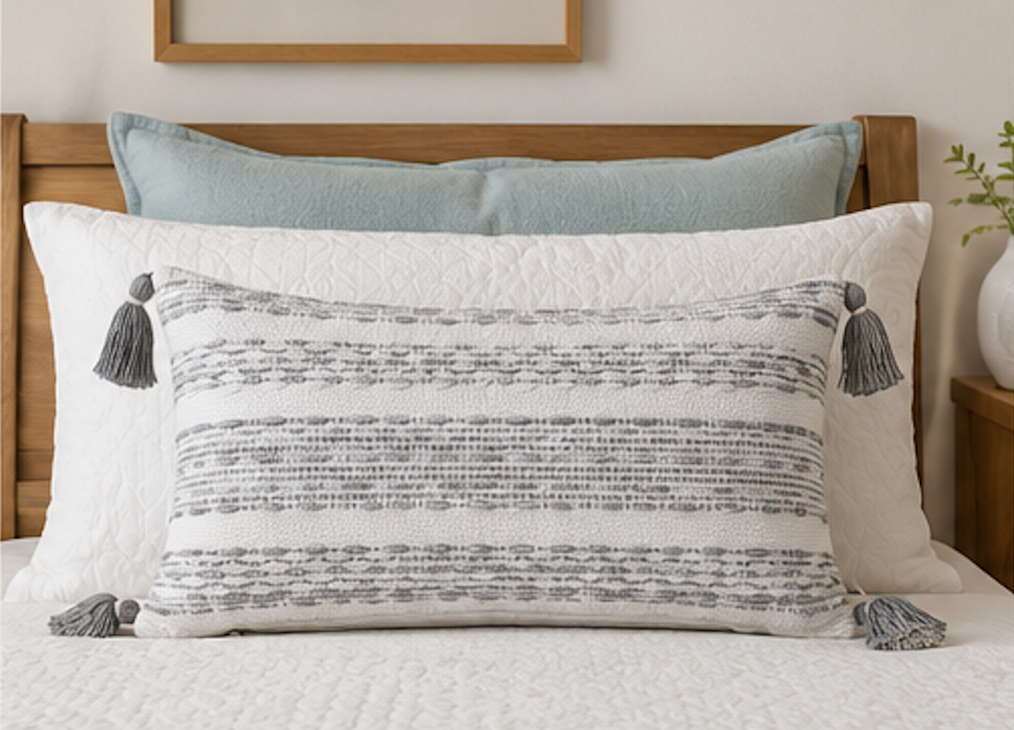 Add a touch of elegance and comfort to your living space with this beautifully handwoven cotton cushion cover. Featuring a sophisticated grey and ivory textured pattern with decorative tassels