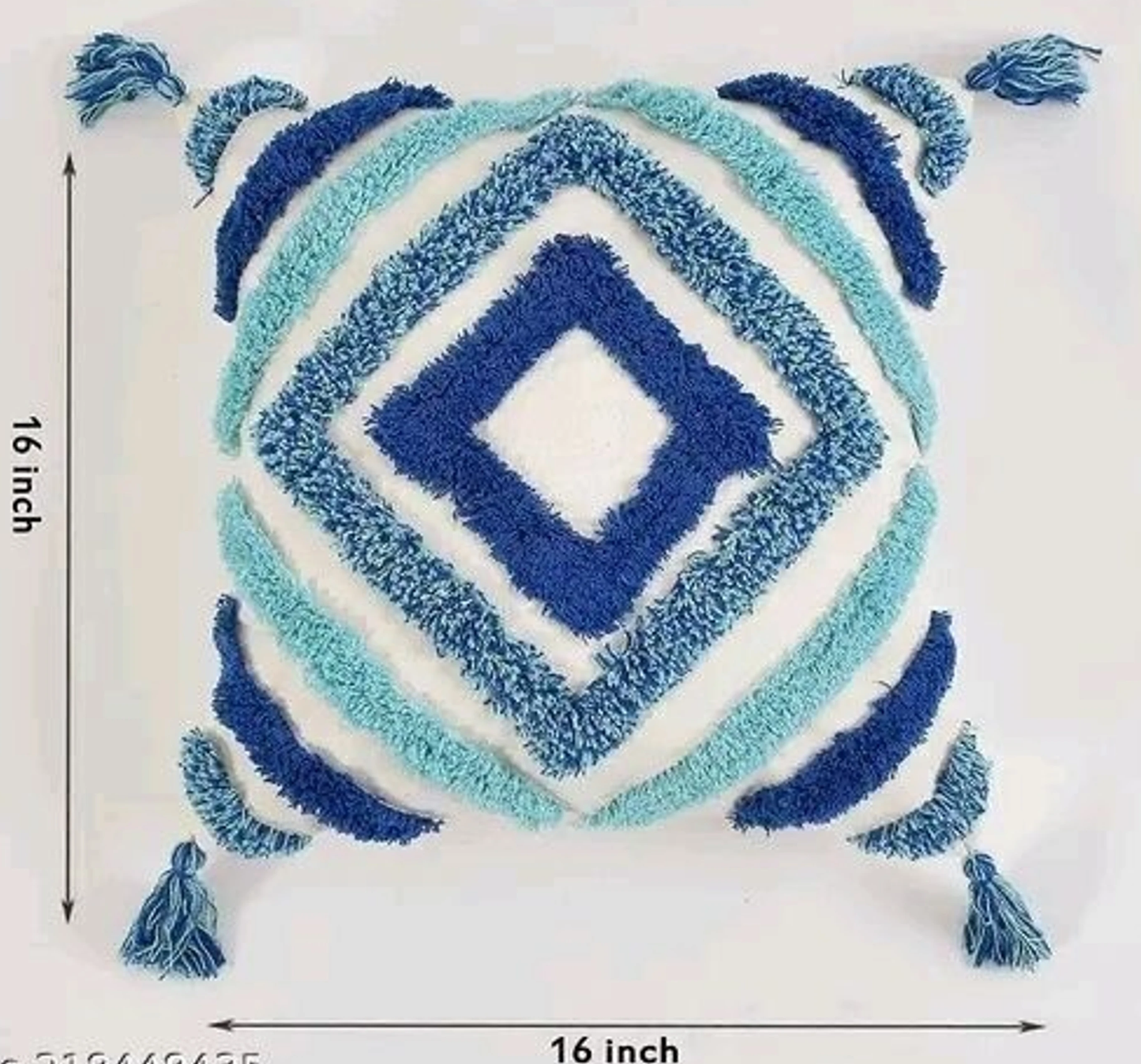 Premium Tufted Cushion with 4 Side Tassel 16x16 inch