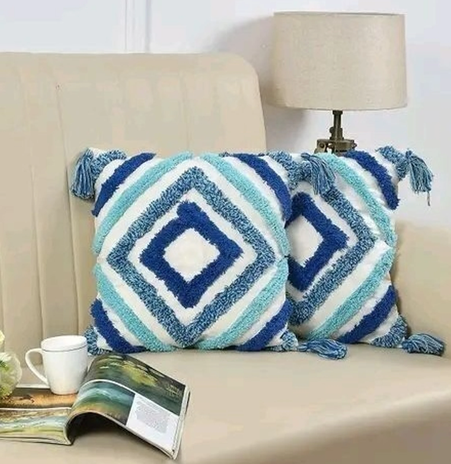 Premium Tufted Cushion with 4 Side Tassel 16x16 inch