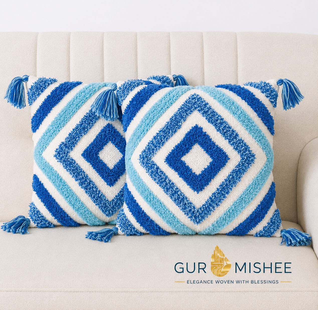 Premium Tufted Cushion with 4 Side Tassel 16x16 inch