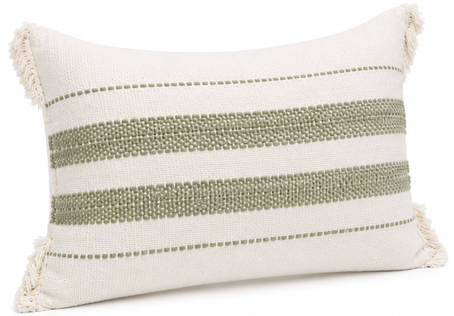 GREEN STRIPED TEXTURED SOFT EGYPTIAN COTTON FLANGED CUSHION