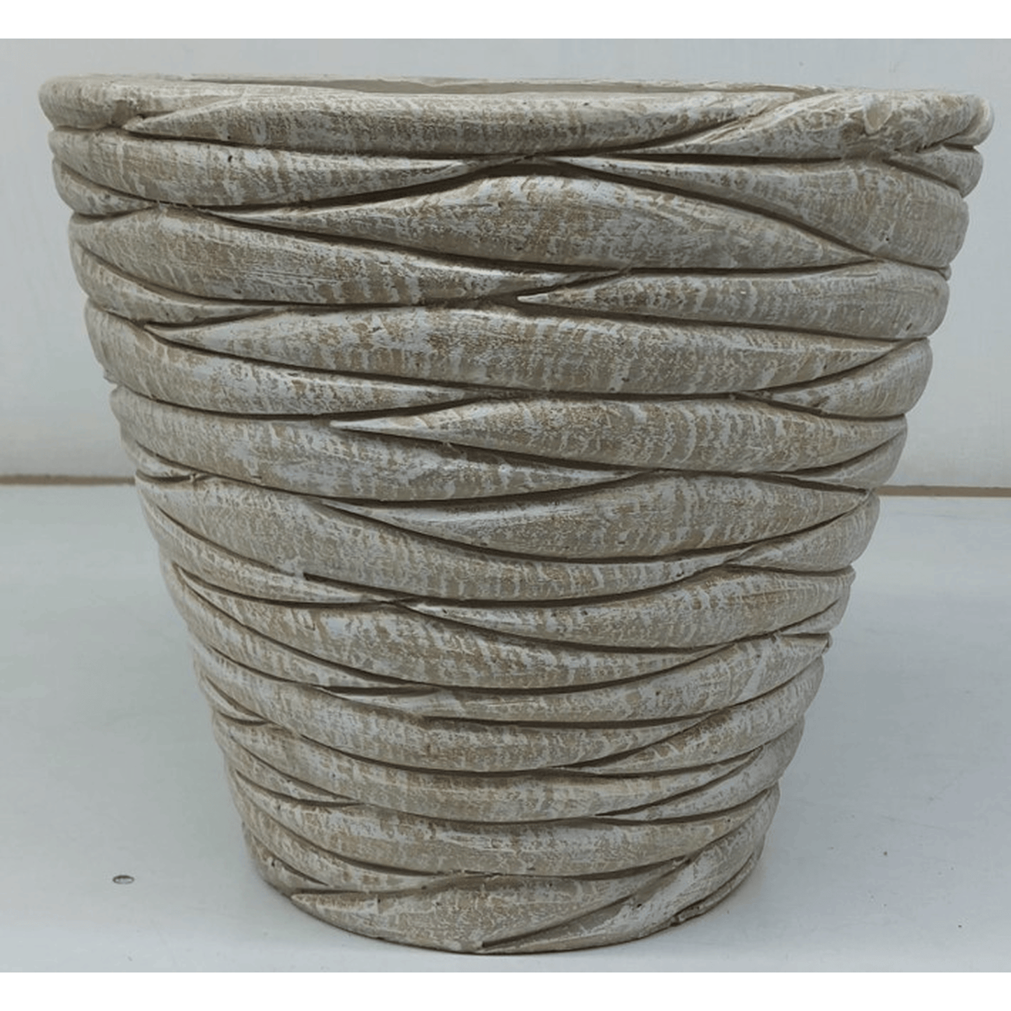 PRIMROSE RIBBED TEXTURED TERRACOTTA  ROUND PLANTER IN IVORY BEIGE