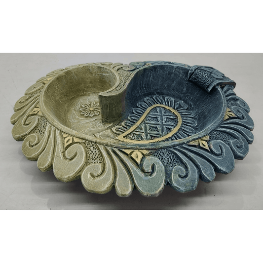 HANDCRAFTED TERRACOTTA DUAL-TONE DECORATIVE URLI WITH CARVED MOTIFS