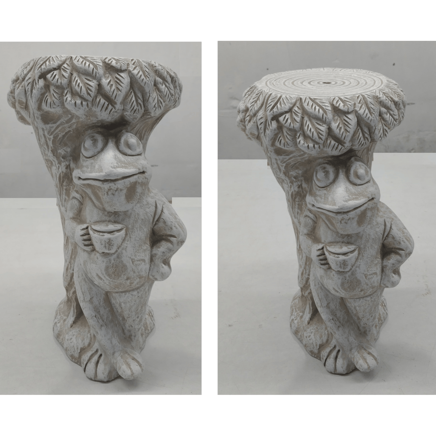 HANDCRAFTED TERRACOTTA FROG PEDESTAL – RUSTIC TREE TRUNK DESIGN