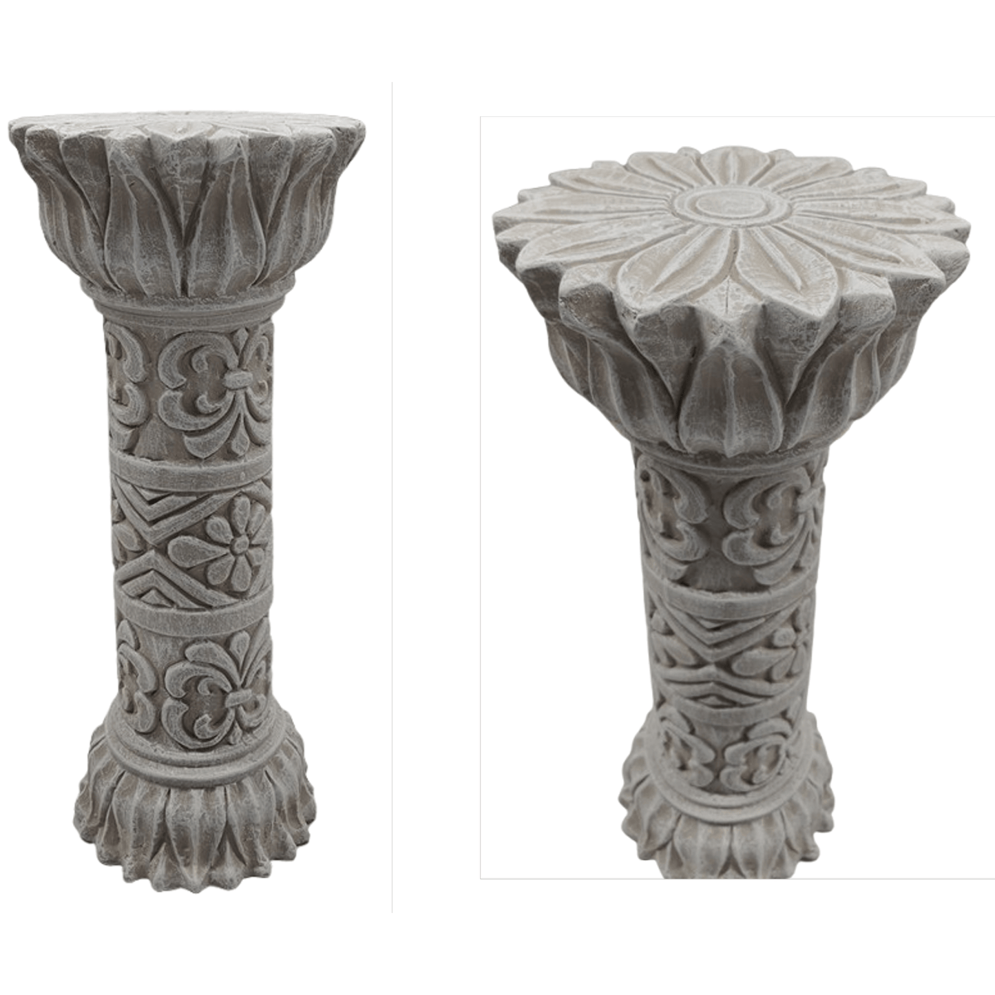HANDCRAFTED TERRACOTTA FLORAL PEDESTAL – CARVED DECORATIVE STAND
