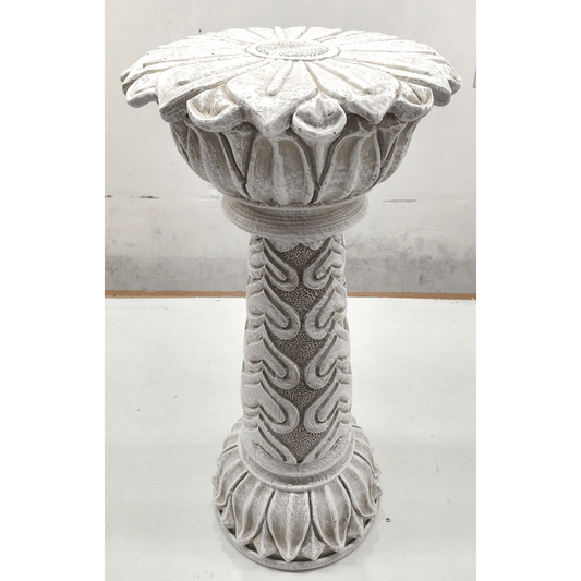 HANDCRAFTED TERRACOTTA FLOWER-TOP PEDESTAL – ANTIQUE WHITE FINISH
