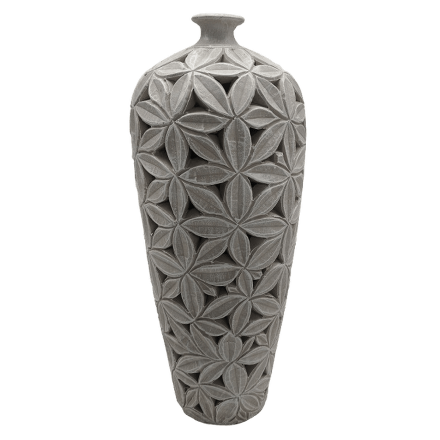 TERRACOTTA FLORAL CARVED DECORATIVE VASE