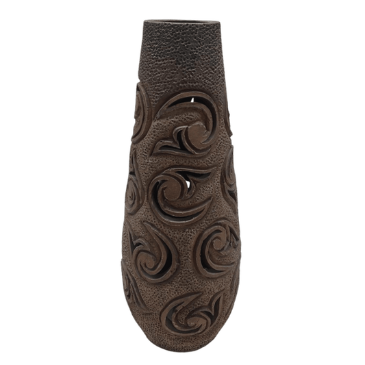 TERRACOTTA SWIRL-CARVED DECORATIVE VASE