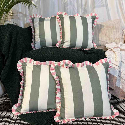 STRIPED CUSHION WITH RUFFLED EDGES SET OF 4 PCS