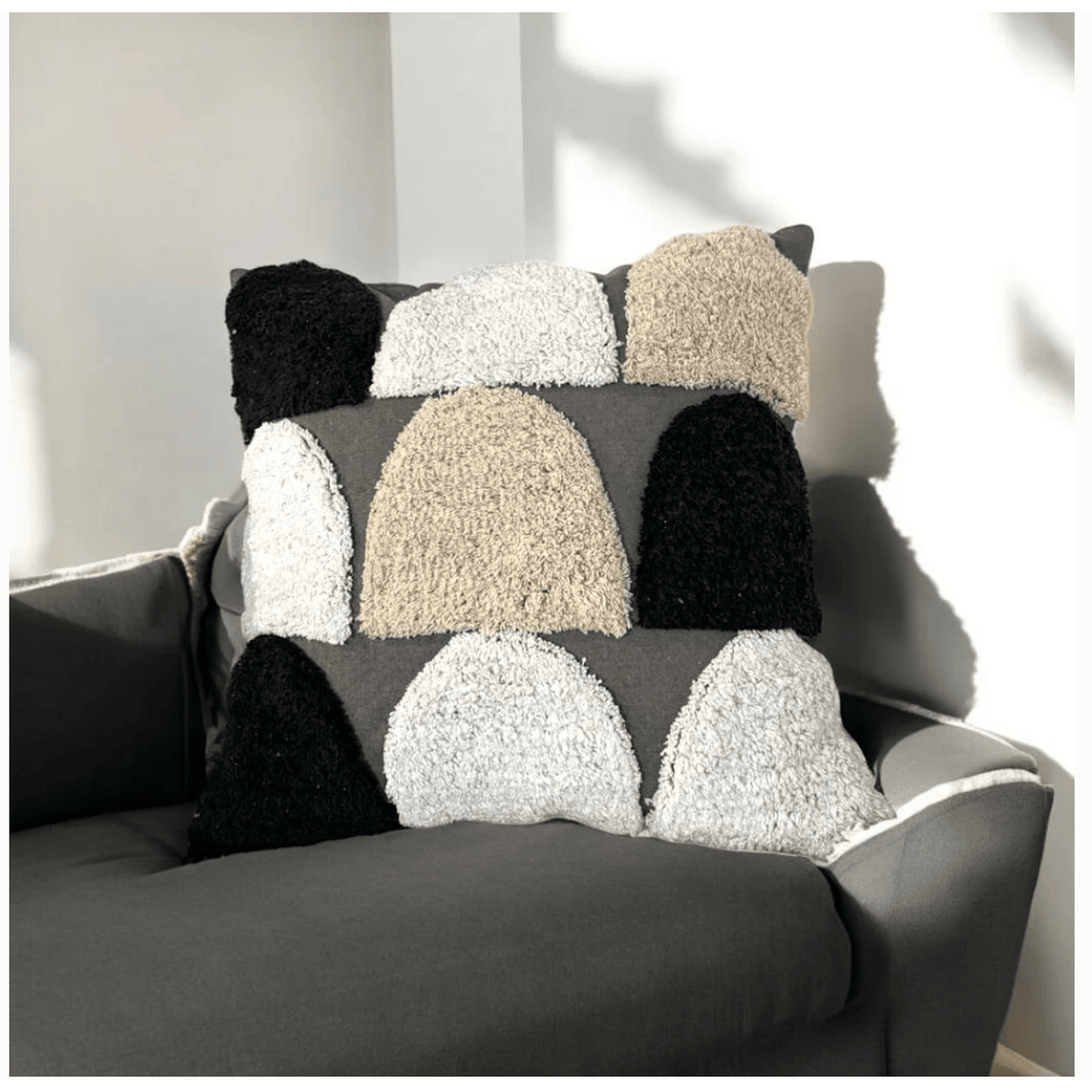 MODERN TUFTED ARCH PATTERN CUSHION – BLACK, WHITE & BEIGE SET OF 4 PCS