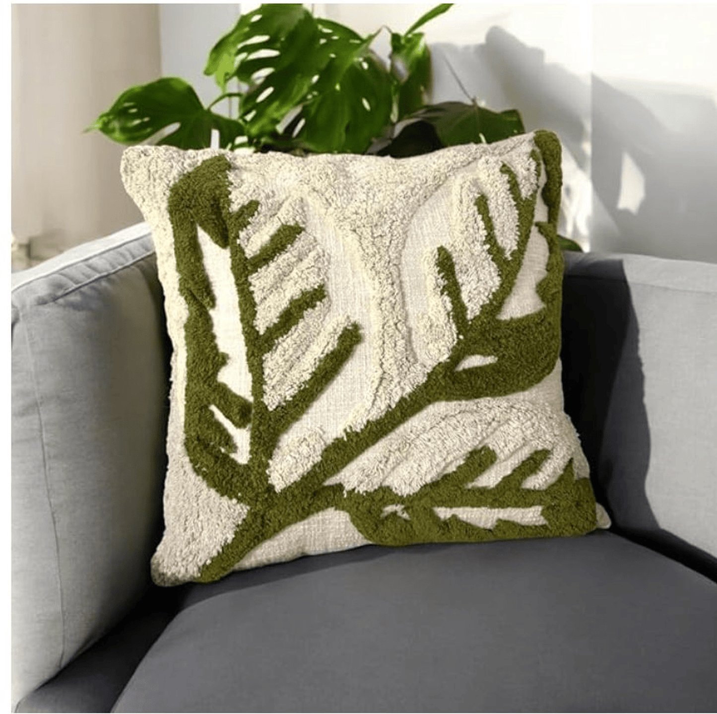TUFTED LEAF DESIGN CUSHION – ELEGANT BOTANICAL ACCENT