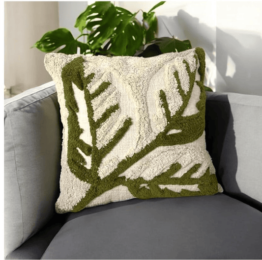 TUFTED LEAF DESIGN CUSHION – ELEGANT BOTANICAL ACCENT