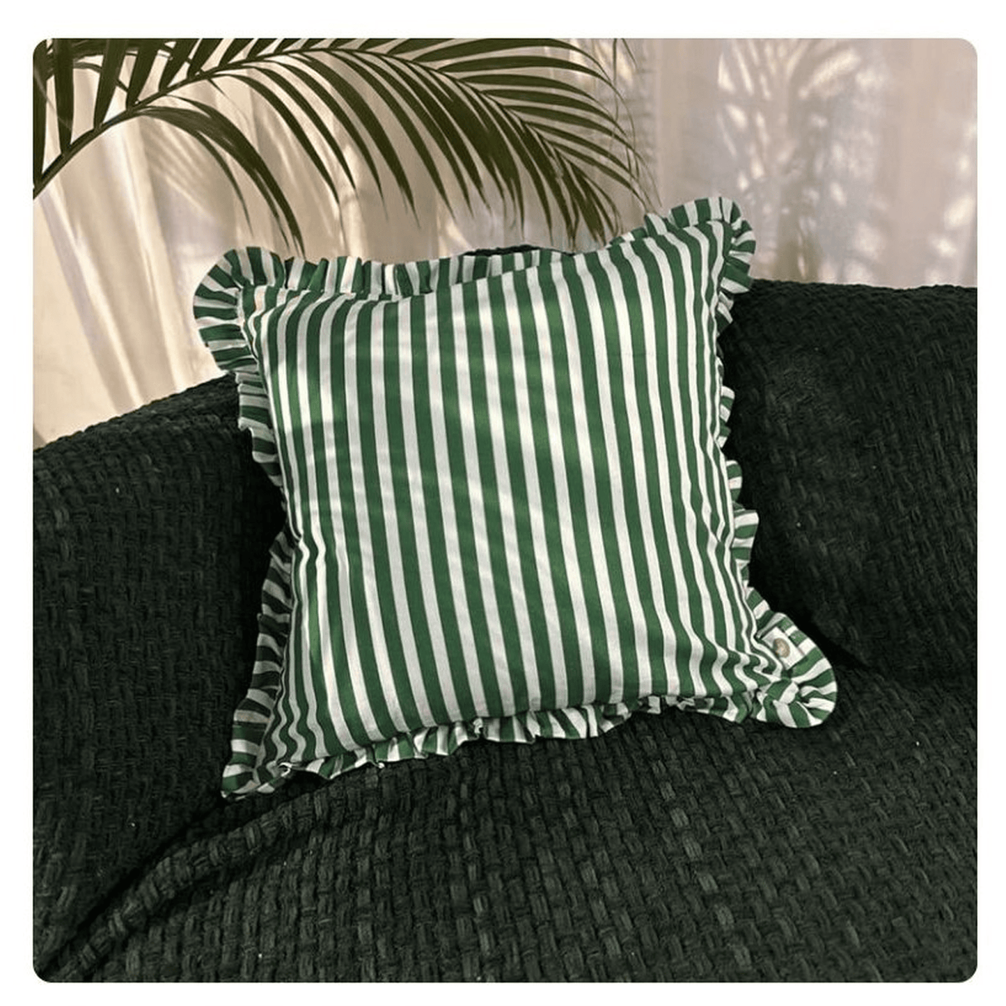 GREEN STRIPED RUFFLED CUSHION SET OF 4 PCS