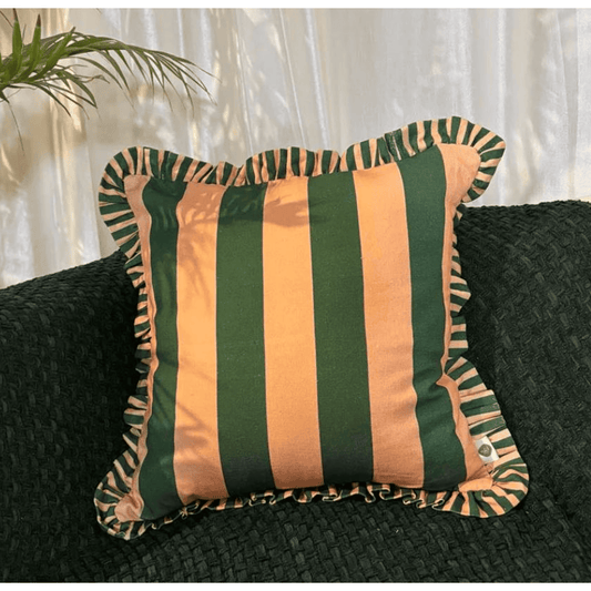 STRIPED RUFFLE CUSHION – GREEN & MUSTARD ELEGANCE SET OF 4 PCS
