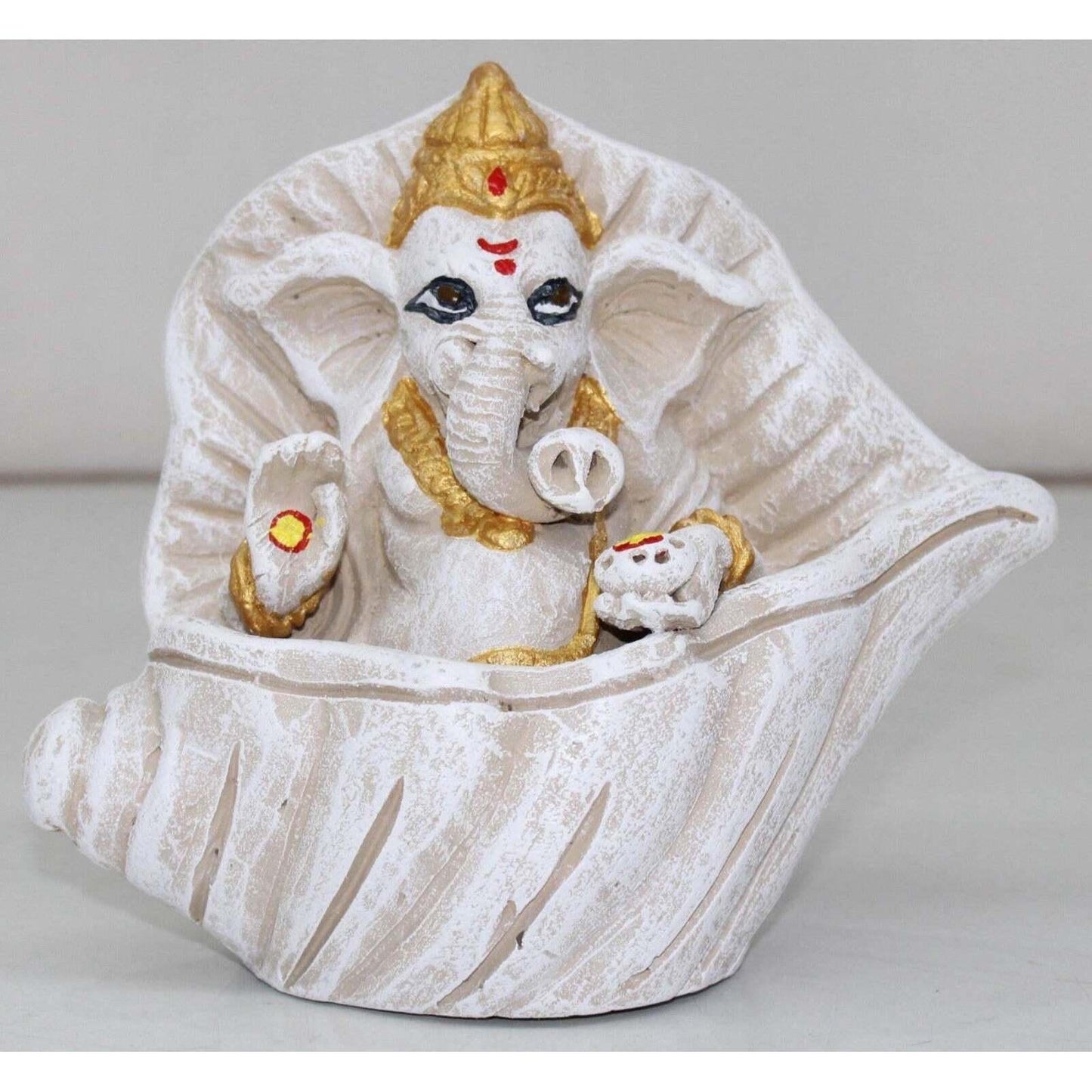 ANTIQUE FINISH GANESHA IDOL SITTING IN SHANKH – DECORATIVE SHOWPIECE