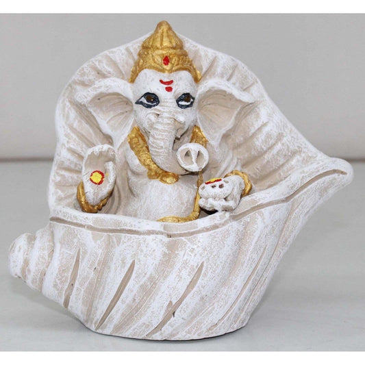 ANTIQUE FINISH GANESHA IDOL SITTING IN SHANKH – DECORATIVE SHOWPIECE