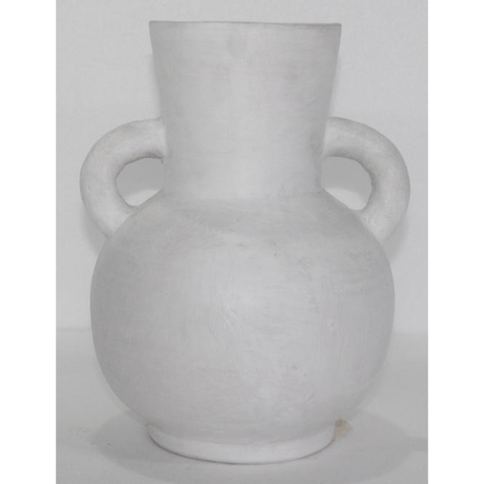 HANDCRAFTED WHITE TERRACOTTA VASE WITH DOUBLE HANDLES