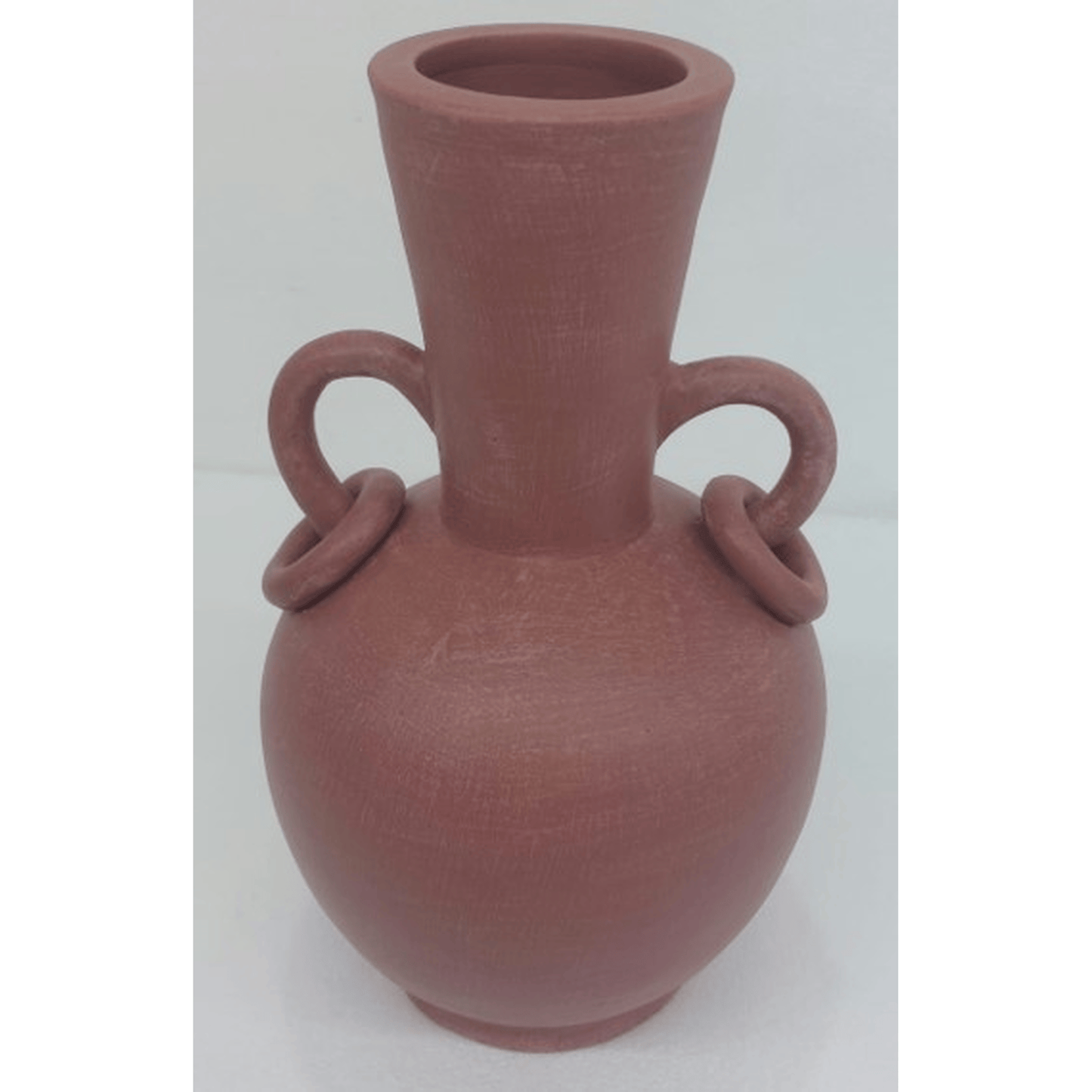 TERRACOTTA DECORATIVE VASE WITH DUAL RING HANDLES