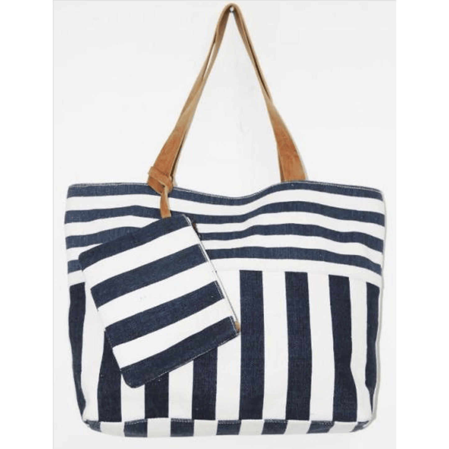 STRIPED PRINTED TOTE BAG WITH POUCH