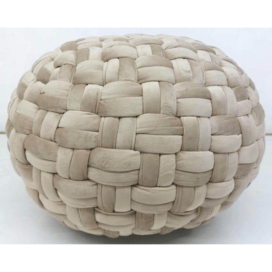HANDWOVEN  VELVET POUF BEIGE