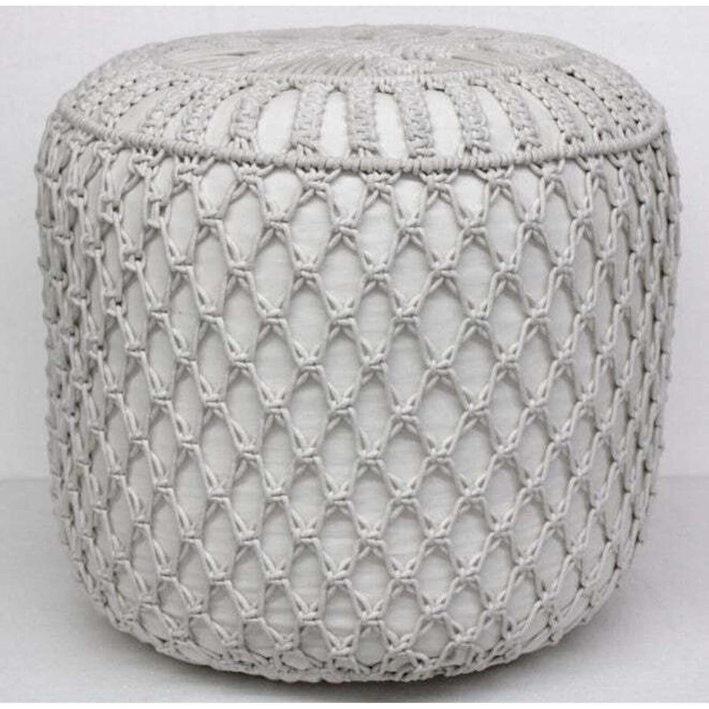 HANDWOVEN  MACRAME POUF WHITE