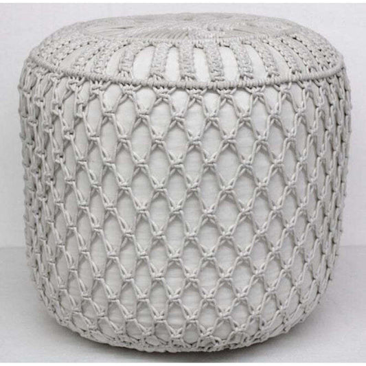 HANDWOVEN  MACRAME POUF WHITE