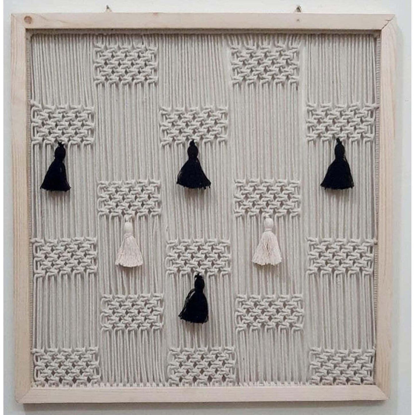 HANDWOVEN MACRAMÉ WALL MURAL WITH CONTRAST TASSEL ACCENTS