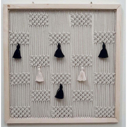 HANDWOVEN MACRAMÉ WALL MURAL WITH CONTRAST TASSEL ACCENTS