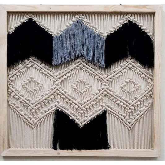 HANDCRAFTED MACRAMÉ WALL MURAL WITH GEOMETRIC KNOTTING & LAYERED FRINGE