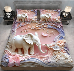 Fantasy Elephant Floral  Bedsheet with 2 Pillow Covers