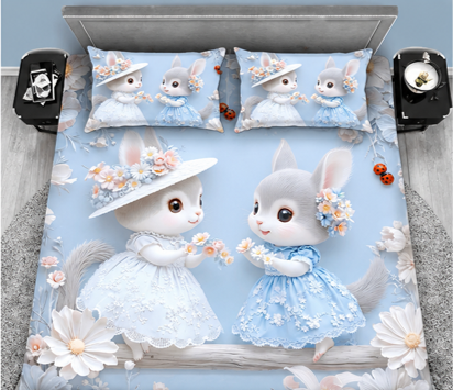 Cute Bunny Princess Kids Bedsheet with 2 Pillow Covers