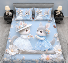 Cute Bunny Princess Kids Bedsheet with 2 Pillow Covers