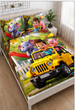 Adventure Jeep Cartoon Kids Bedsheet with 2 Pillow Covers