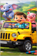 Adventure Jeep Cartoon Kids Bedsheet with 2 Pillow Covers