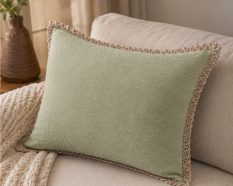 Premium  Cotton Cushion Cover with 4-Side lace, offering a soft feel, elegant design, and stylish décor accent for any living space