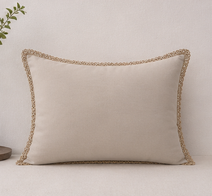 Premium  Cotton Cushion Cover with 4-Side lace, offering a soft feel, elegant design, and stylish décor accent for any living space