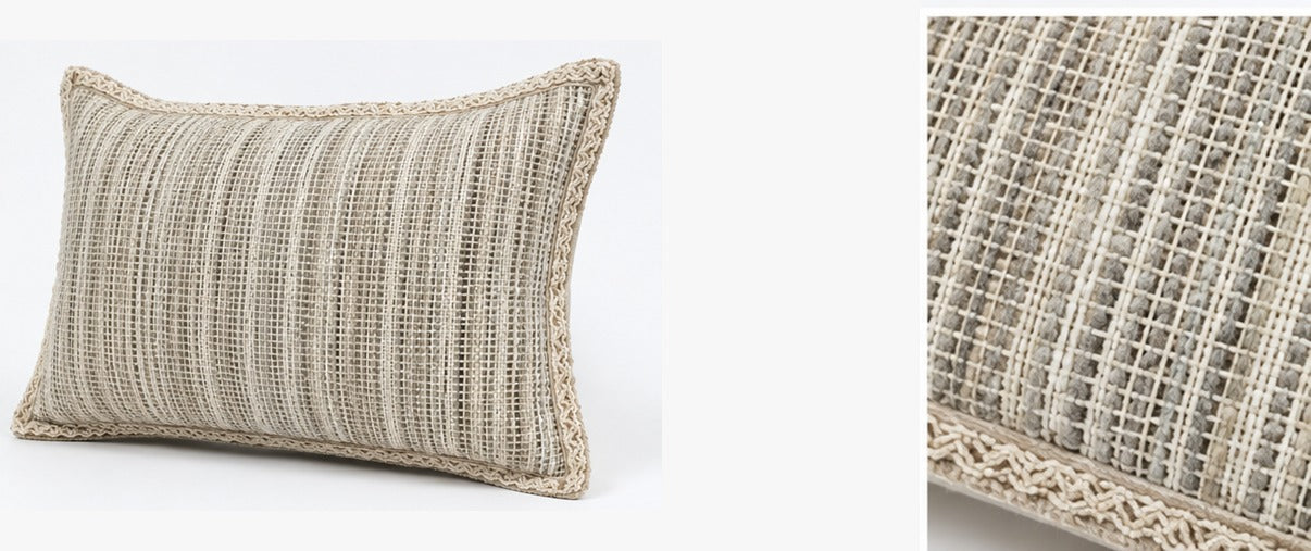 Beige Textured Hand Woven Cushion 14x20 inch
