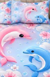 Dolphin Dream Floral Bedsheet with 2 Pillow Covers