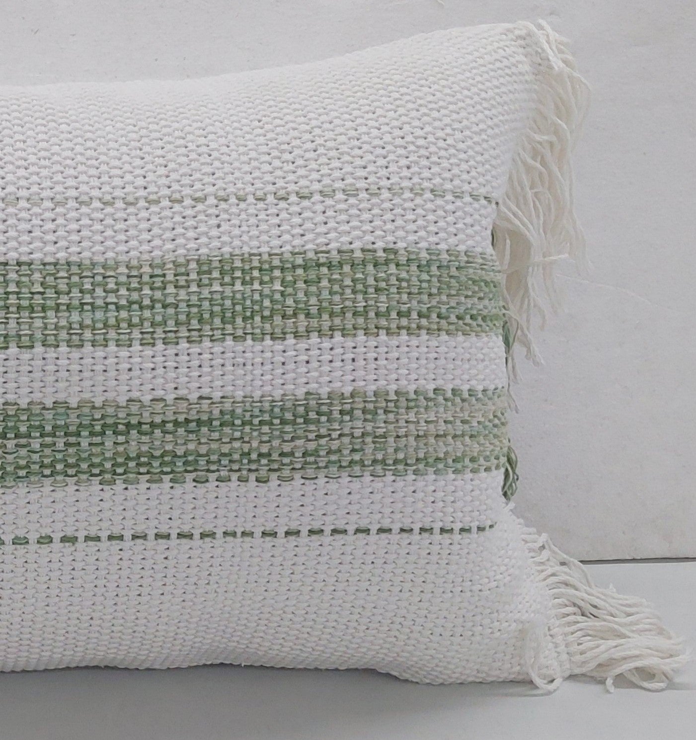 GREEN STRIPED TEXTURED SOFT EGYPTIAN COTTON FLANGED CUSHION