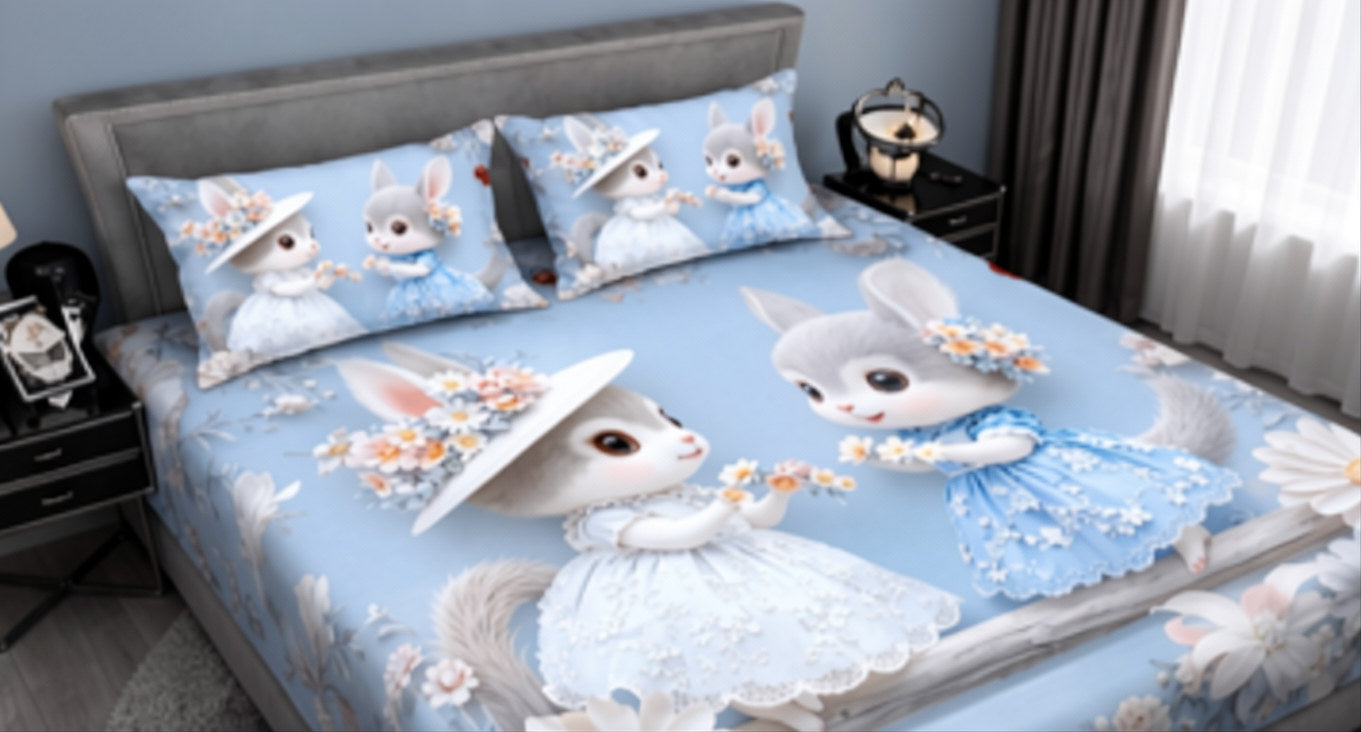 Cute Bunny Princess Kids Bedsheet with 2 Pillow Covers