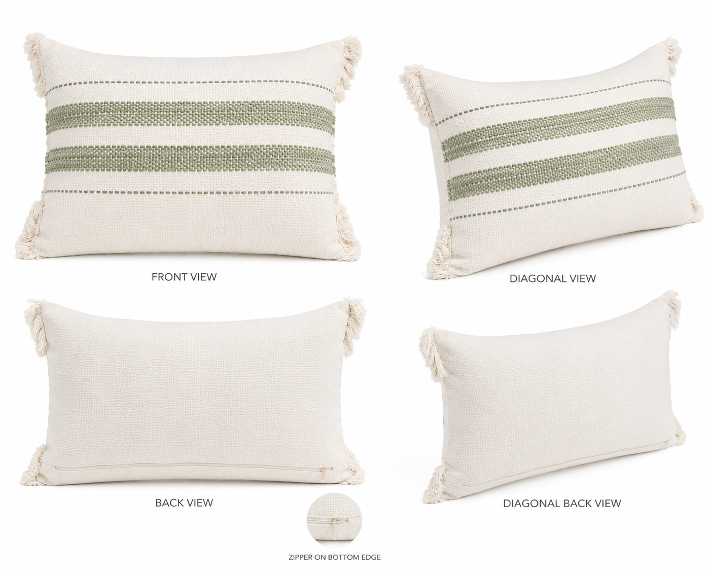 GREEN STRIPED TEXTURED SOFT EGYPTIAN COTTON FLANGED CUSHION